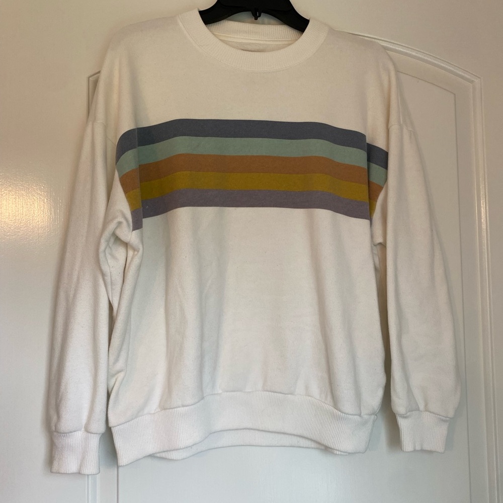 American Eagle Outfitters White Sweater with Multicolor Stripes